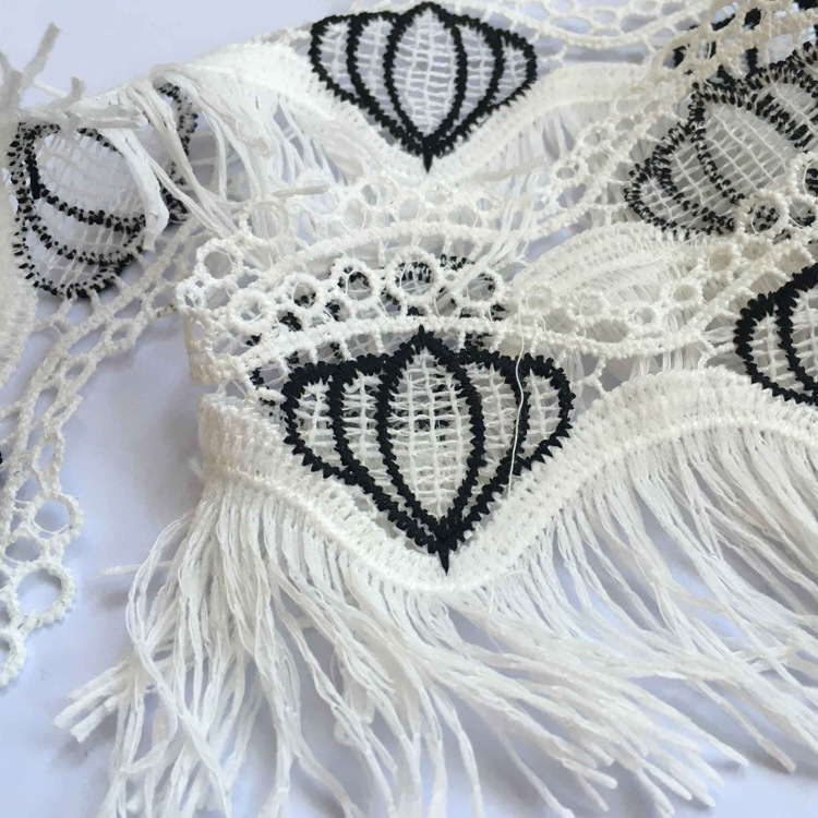 厂家直销牛奶丝辅料 黑白双色排须 服装饰品镂空流苏花边批发