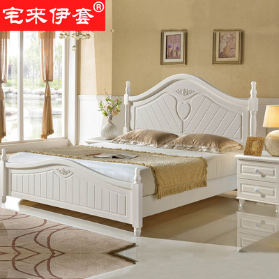 廠家直銷韓式實木床批發 白色地中海橡膠木床1.2 雙人床1.8米T913
