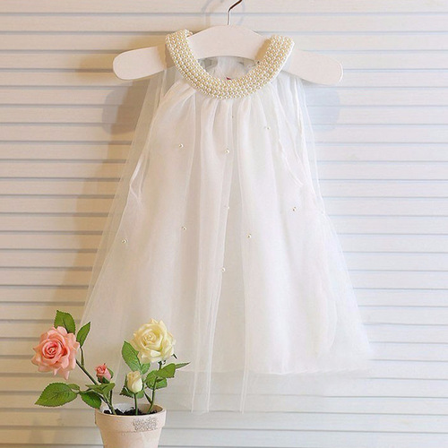  New Fashion Girls Clothing American Mesh Sleeveless Beaded Fashion Dress Dropshipping