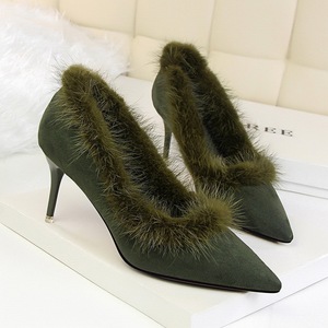 Han edition winter 1025-3 new single shoe heel high with suede pointed rabbit maomao shoes warm high heels