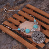 Fashionable turquoise pendant, metal necklace, European style, flowered