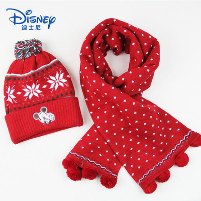 迪士尼正品批发冬季帽子围巾两件套儿童男米奇