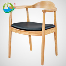 商務洽談扶手靠背椅 西餐廳實木海綿皮墊餐椅 現代簡約客廳桌椅