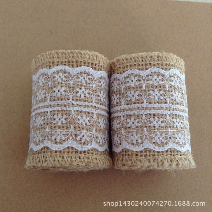 100%黄麻布条 圣诞婚庆装饰麻布蕾丝卷 jute burlap ribbon