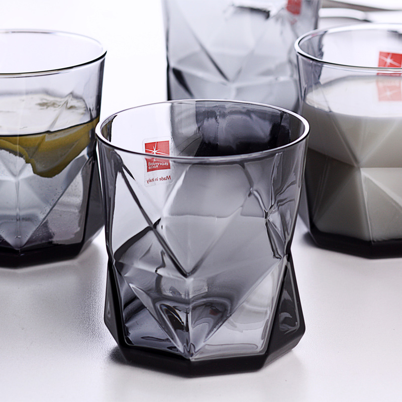 進口玻璃杯果汁飲料杯子 灰紫彩色透明水杯創意個性幾何設計威杯批發・進口・工廠・代買・代購