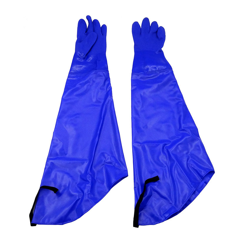 劳保耐酸碱蓝色手套pvc 防滑加厚长袖手套 加棉冬季保暖工业手套