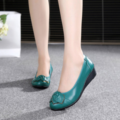 Cowhide Wedge Single Shoes for Moms, Comfortable Soft-Soled Women's Shoes 1107