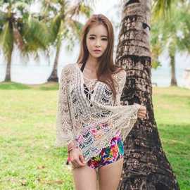 韩版时尚新款系带开衫比基尼外罩衫沙滩针织衫镂空裹裙批发衫