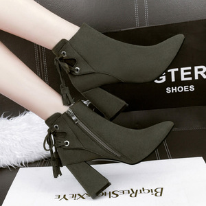 Bow tie lace up suede short boots show thin sexy Martin boots and nude women's boots