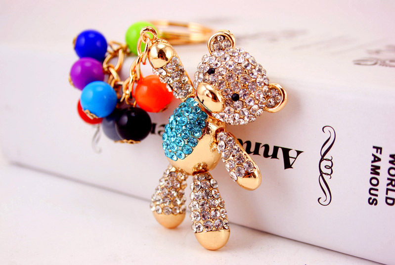 49g Weight Travel Occasion Alloy, Metal Material Doll Pattern Unisex Gender Pink, Purple, Red, Blue, Peach Color Korean  Creative Cute Diamond Cartoon Bear Car Keychain 4