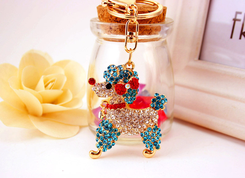 40g Weight Alloy, Metal Material Unisex Gender Pink, Purple, Red, Blue Color Korean Creative Cute Poodle Diamond Crystal Puppy Keychain Metal Pendant Wholesale 12