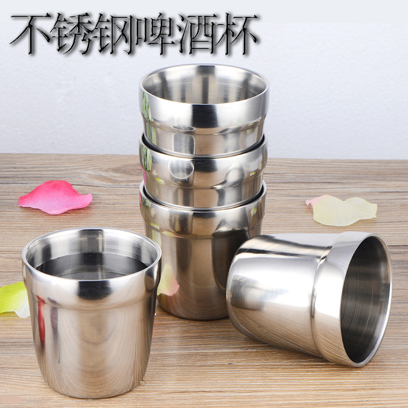 不锈钢无磁双层防摔啤酒杯酒吧酒店大排档亮光水杯可印LOGO
