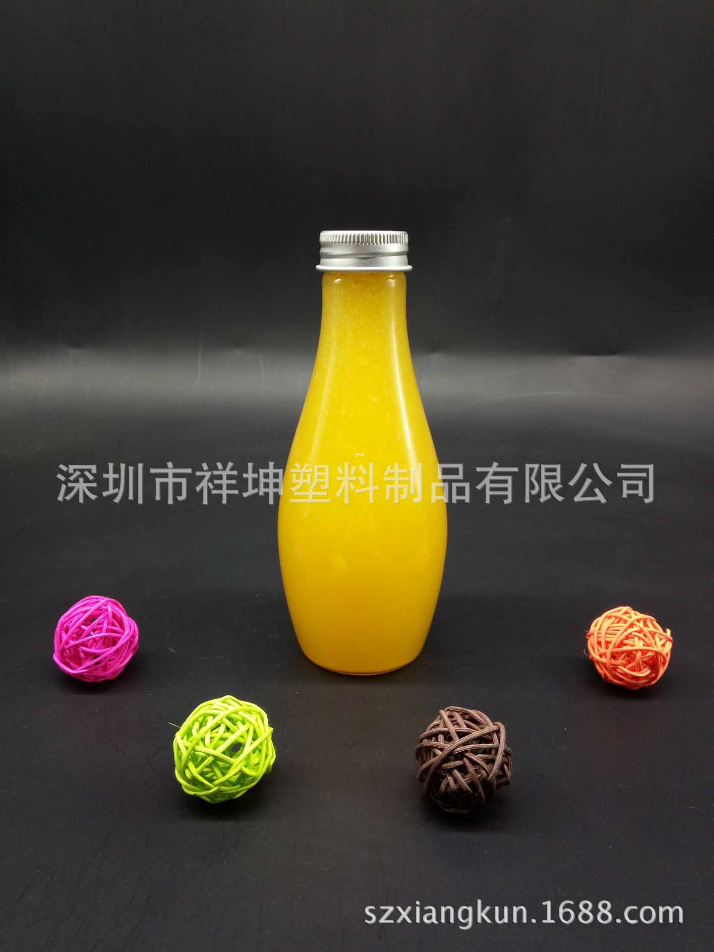 创意300ml鲜榨果汁瓶水滴饮料瓶铝盖冷泡茶瓶 透明塑料瓶厂家定制