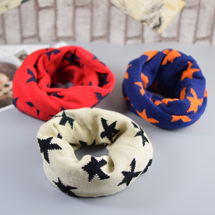 2016韩版儿童星星围巾 秋冬毛线针织保暖男童女童围脖脖套