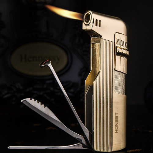 Baicheng multi-functional special pipe machine oblique fire old-fashioned retro open flame lighter inflatable with smoke knife pressure stick scraper