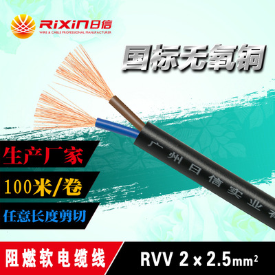 国标阻燃纯铜RVV2*2.5两芯防水护套电缆线2x2.5平方多股软线 现货|ms