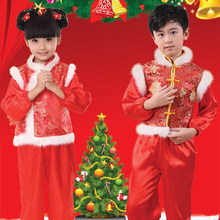 新款兒童聖誕元旦演出服裝女童喜慶民族舞秧歌舞表演服幼兒舞蹈服