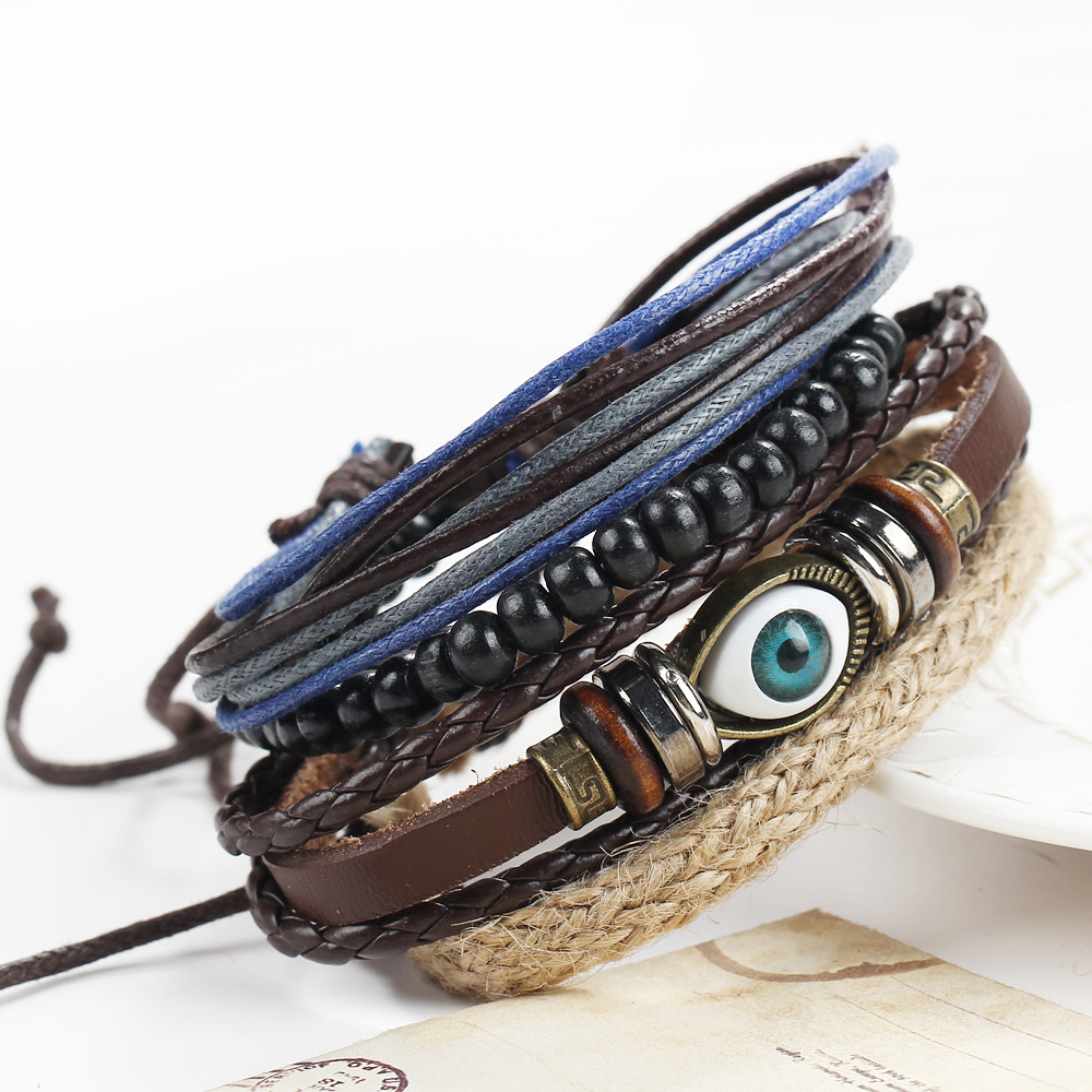 Multi-layer Adjustable Leather Beaded Bracelet For Men Retro Style_voghion.com