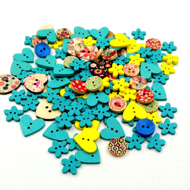 Venta directa de fábrica colorido botón mezclado amor flor niños rompecabezas combinación DIY botón pintura paquete material