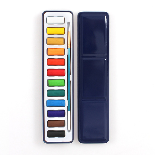 Cross-border supply habit solid watercolor paints beginner watercolor paint set blue iron box children sketch watercolor