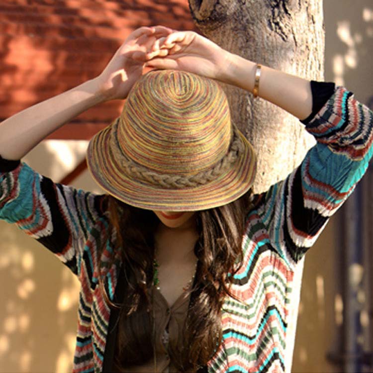 呛口小辣椒七彩麻绳草帽 夏天沙滩波西米亚亲子款帽子礼帽女批发