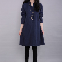 2025秋季新款文艺女装宽松大码棉麻连衣裙长袖中长款