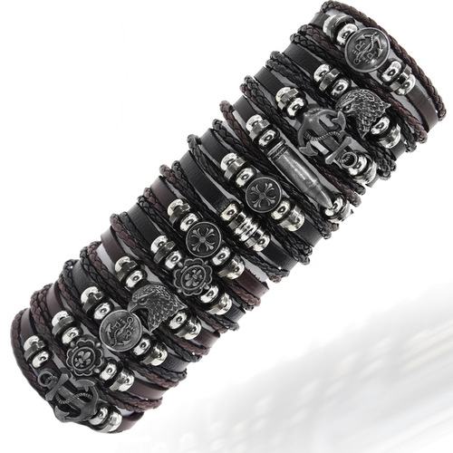 Anchor Branch Factory Direct Sales Cowhide Anchor Bracelet European and American Punk Retro Hand Jewelry Anchor Bracelet for Men