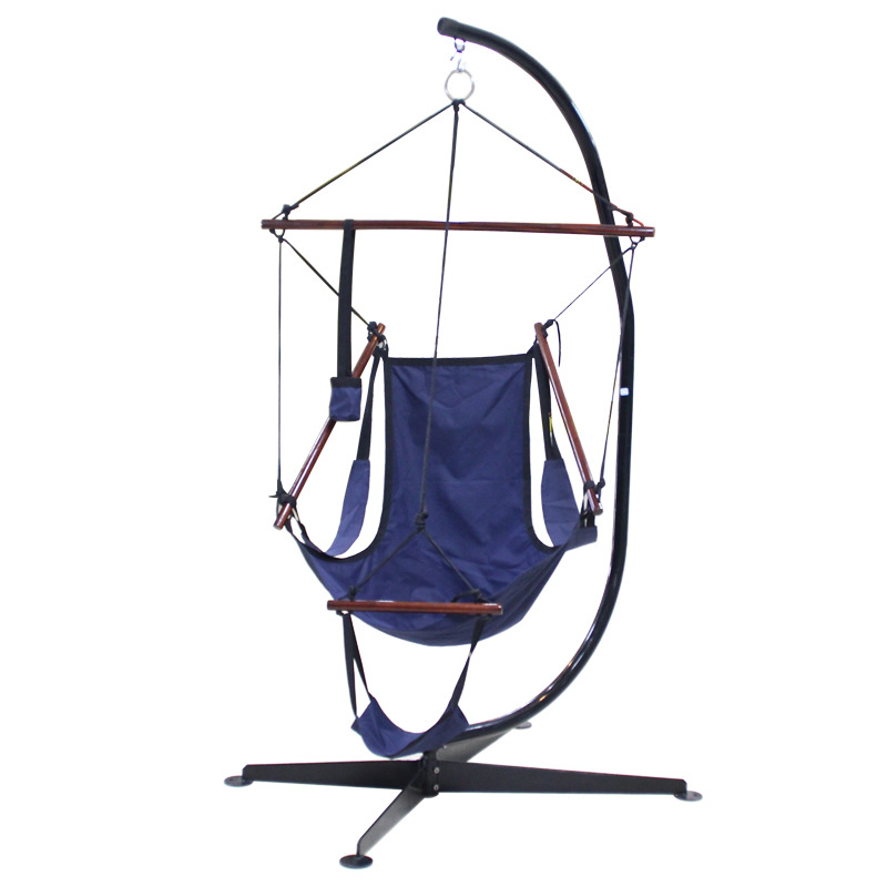 Outdoor Hammock Indoor Hanging Chair Single Balcony Casual Portable Wooden Stick Hammock Frame Oxford Cloth Hanging Chair