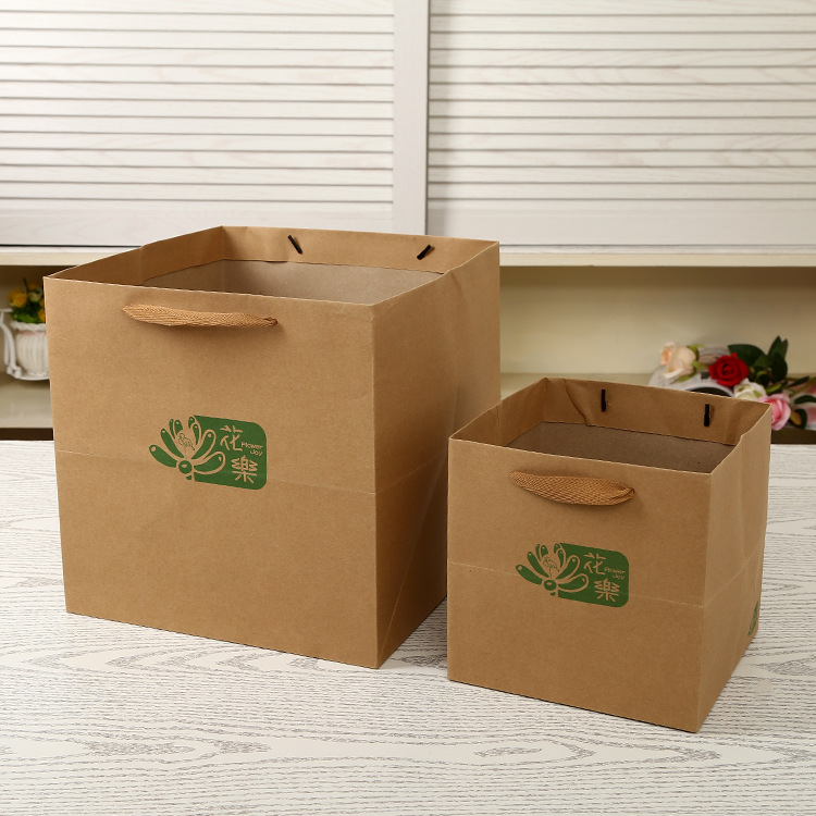 厂家批发正方形礼品袋盆栽宽底手提袋外卖烘焙打包纸袋加印logo