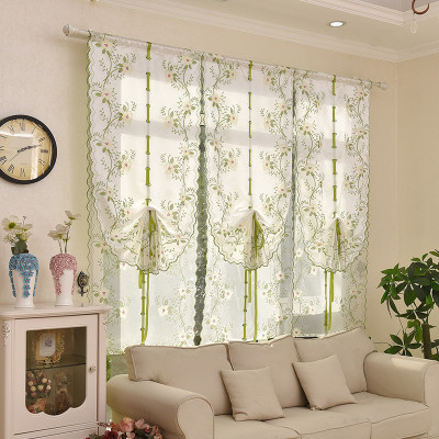 魔术贴窗纱卧室纱帘定制  绣花扇形窗帘布罗马帘门帘卷帘窗帘批发