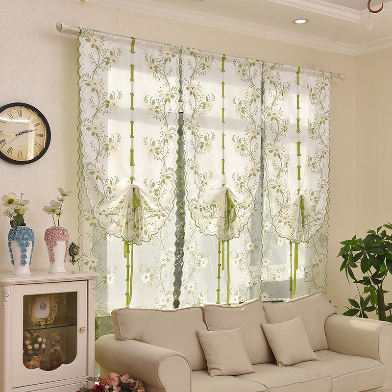 魔术贴窗纱卧室纱帘定制  绣花扇形窗帘布罗马帘门帘卷帘窗帘批发