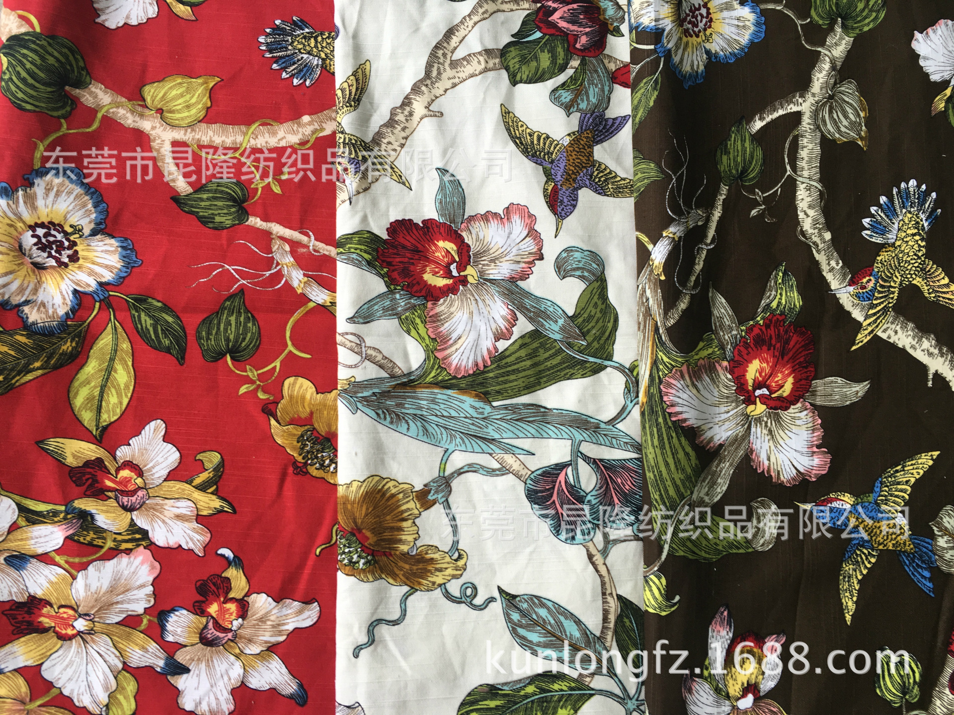 全棉竹节帆布印花提花帆布面料树叶小鸟花纹布料活性印染面料