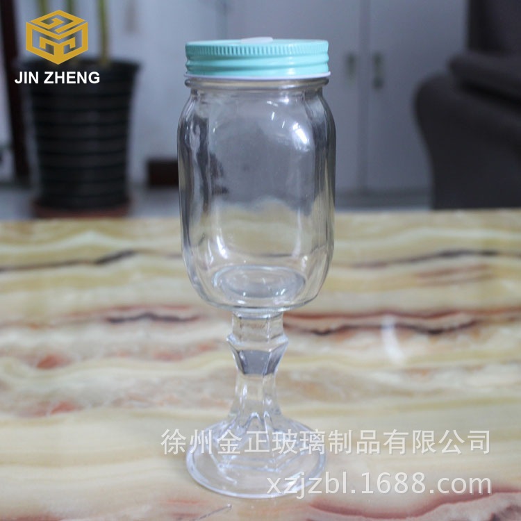 现货批发 定制 450ml光面玻璃梅森瓶 烛台底托 创意梅森瓶烛台