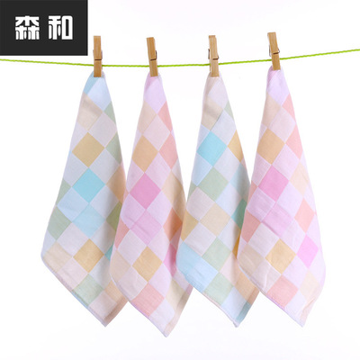 双层棉色织纱布格子小方巾 儿童婴儿口水巾摆地摊批发2元店货源|ru