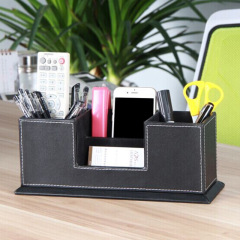 Desktop multi-functional leather pen holder business office name card pen stand stationery storage box factory wholesale organizer