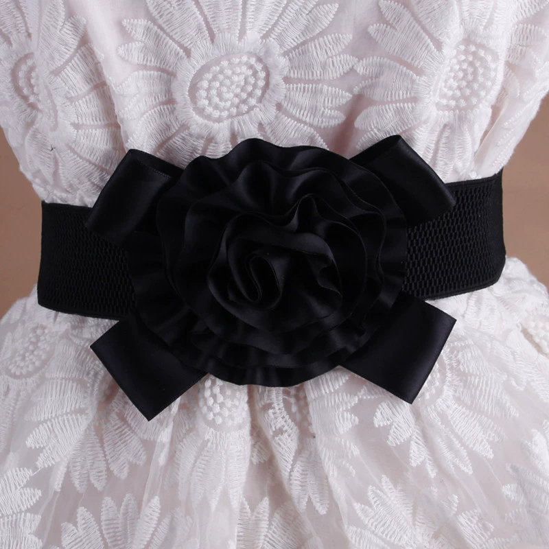 Universal black red fashionable waist belt, elastic waist, Korean style, flowered, wholesale