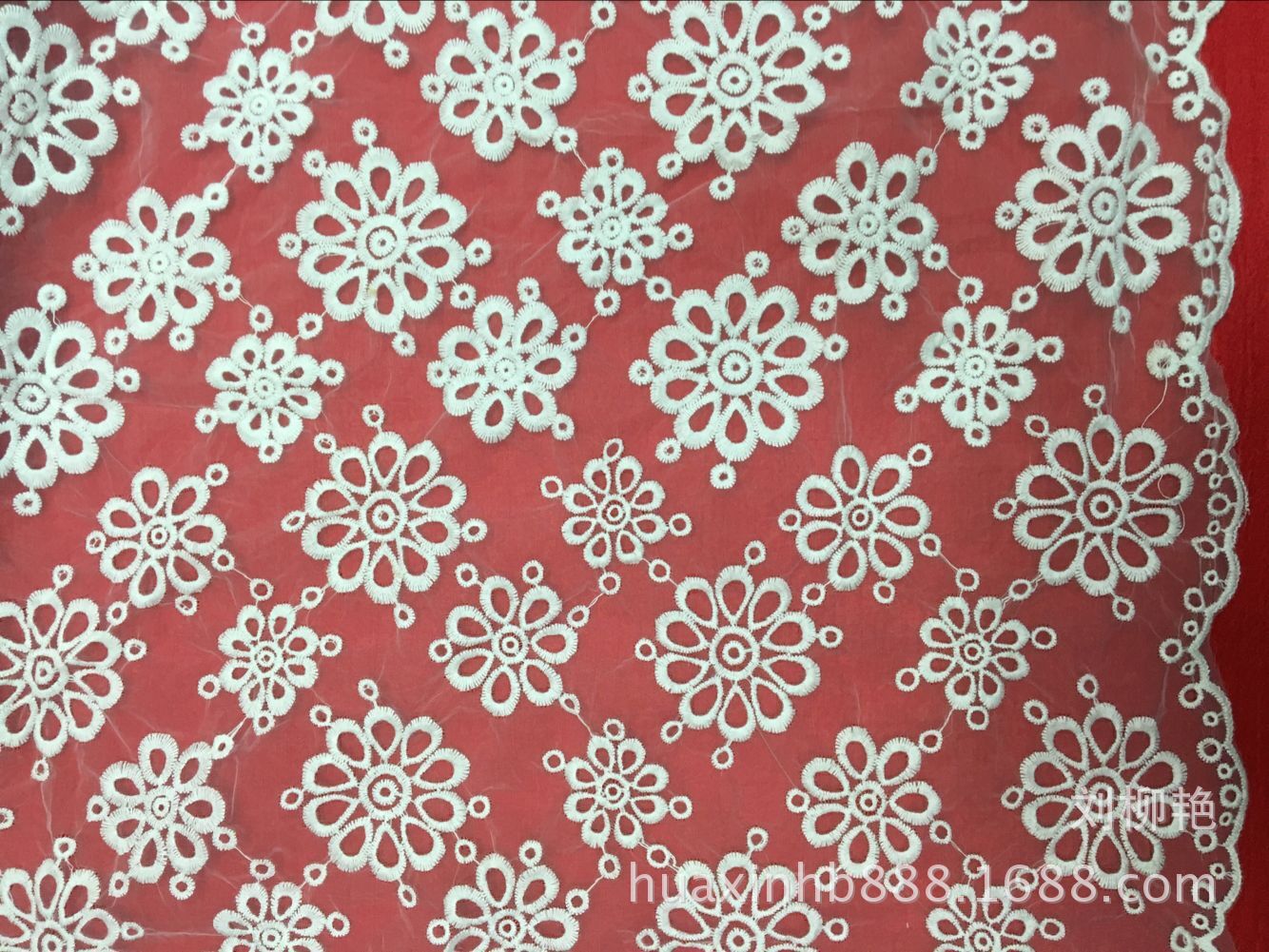 棉线玻璃纱刺绣满幅花边网纱门幅条码服装辅料厂家直销宽花边镶边