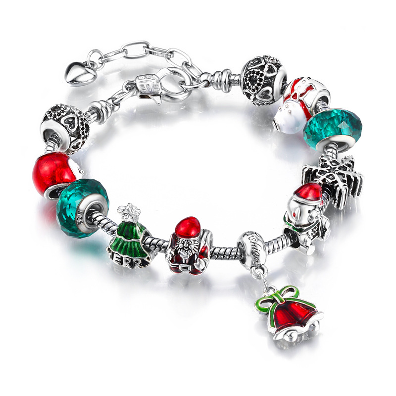 Weihnachtsarmbänder mit Perlen, Zinklegierung, galvanisiert, Öltropfen, Weihnachtsmann, Kristallglocke_voghion.com