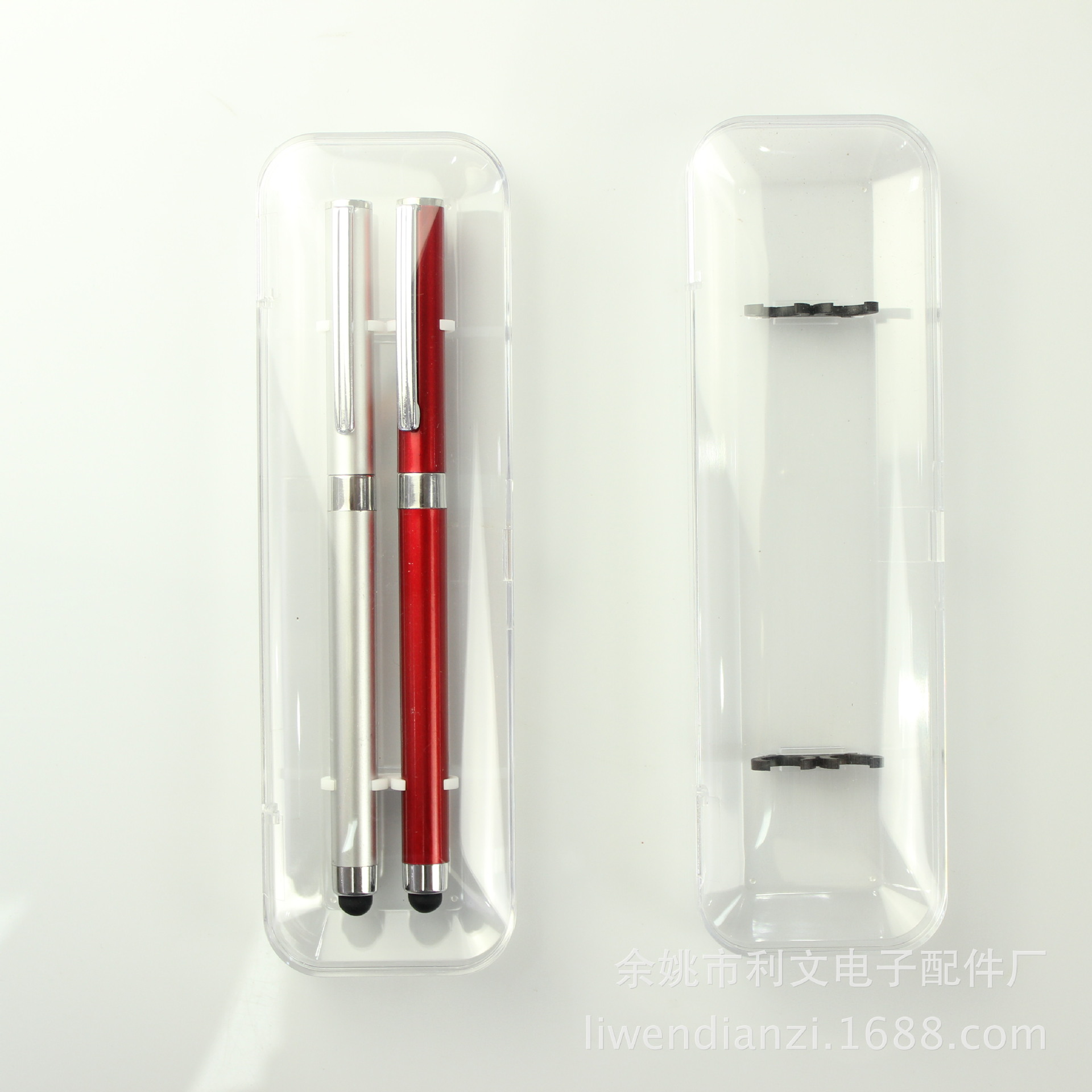 高透明对笔翻盖笔盒 金属笔笔包装 全透明水晶笔包装