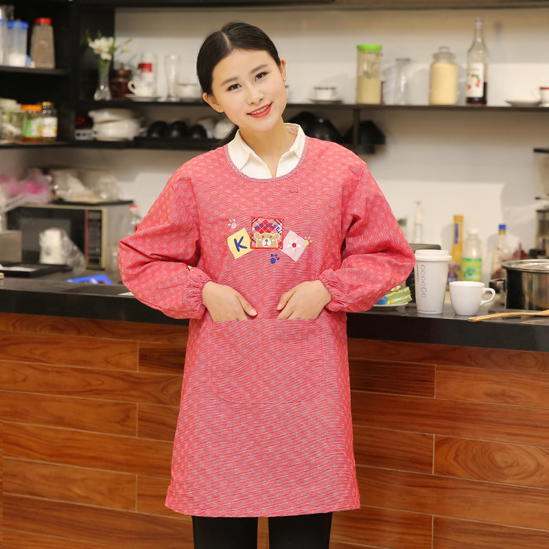 Liquidación delantal de cocina de moda coreana Vestido de manga larga adulto a prueba de aceite de una sola pieza de desgaste inverso lindo de dibujos animados con mangas