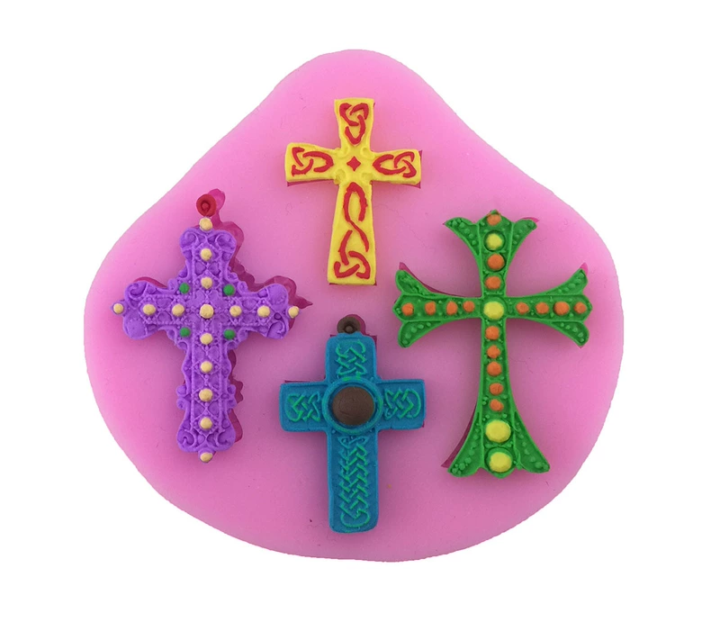 5 Jesus Silicone DIY Cross Fondant Silicone Khuôn Chất lỏng Silicone Khuôn mềm gốm Hướng dẫn sử dụng Vải nhỏ giọt khuôn làm bánh trung thu