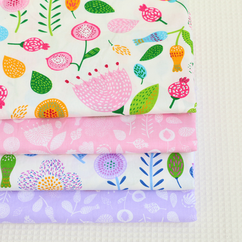 全棉布料 粉色紫色小碎花布 纯棉斜纹布印花布床品被套面料批发