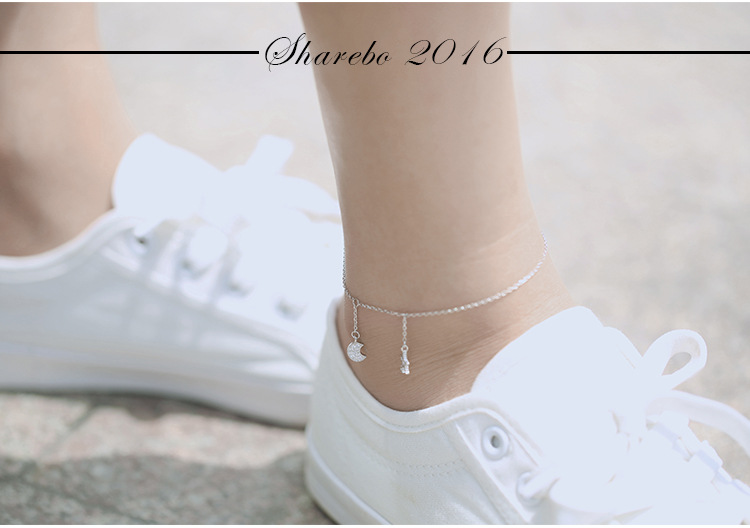 925 de plata esterlina al por mayor tobillete de diamante de Luna estrella de moda de estilo coreano para mujer