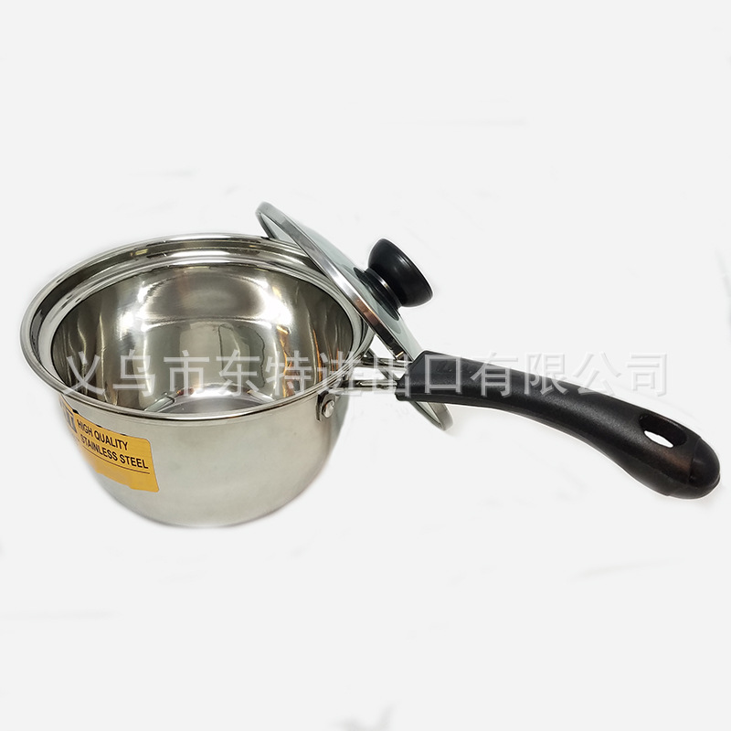 Factory direct sales of stainless steel milk pot three-piece set, Korean-style glass lid gift pot, single-handle multi-functional milk pot detail image 13