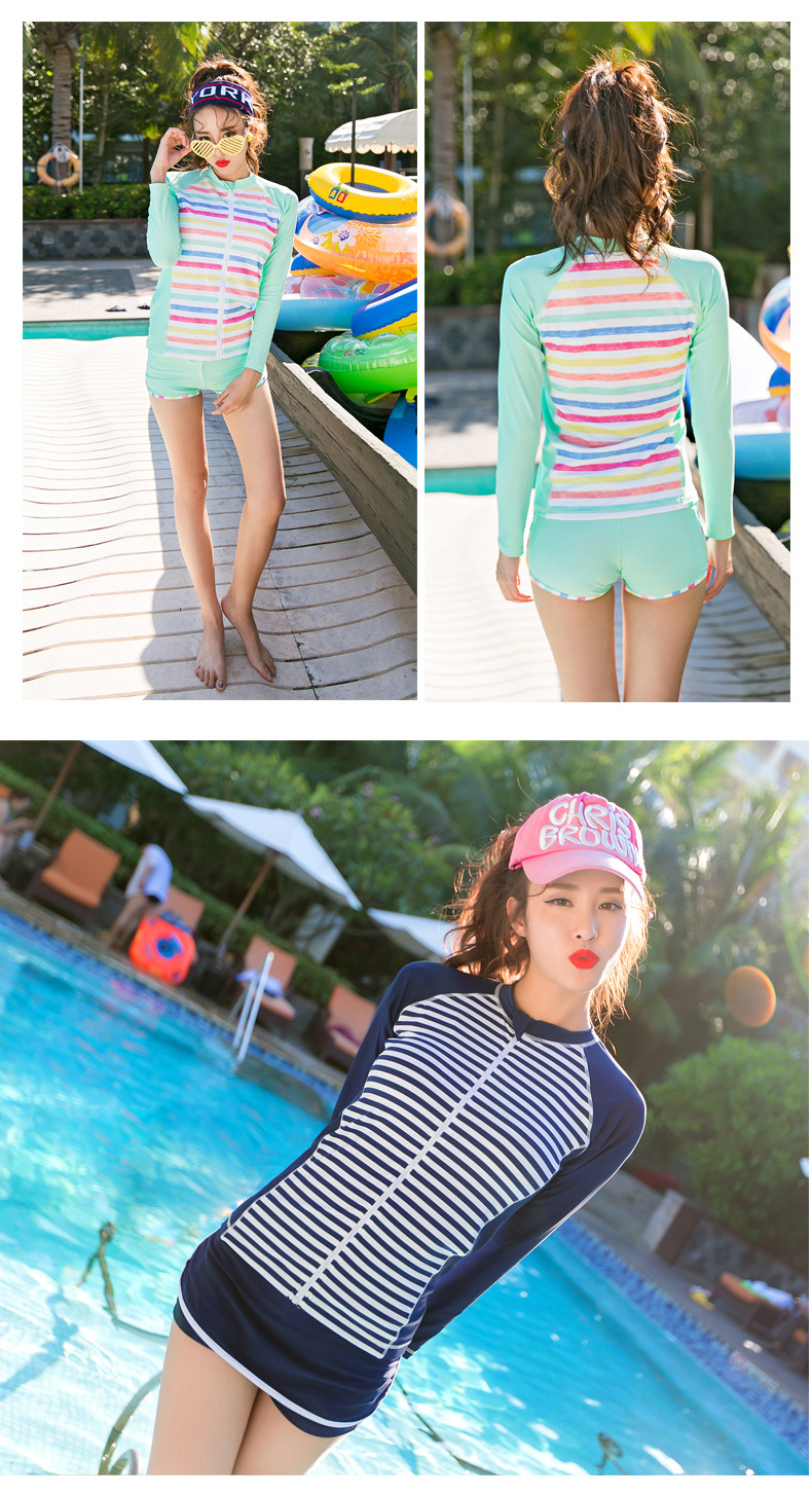 Thương hiệu áo tắm nữ bảo thủ ba mảnh chia tay boxer cỡ lớn mỏng chống nắng áo dài tay áo tắm mỏng bên bờ biển - Bộ đồ bơi hai mảnh 	đồ bơi 2 mảnh short