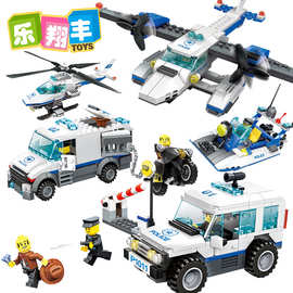 淘宝热销万格城市警察飞机儿童亲子互动塑料拼装插小颗粒积木玩具