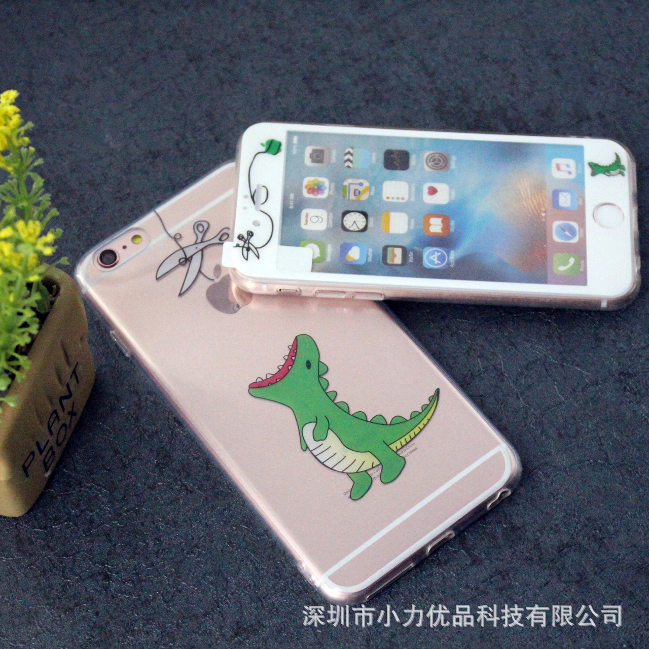 現貨批發卡通小恐龍iphone6/6splus 彩圖鋼化膜超薄軟邊貼膜7套裝