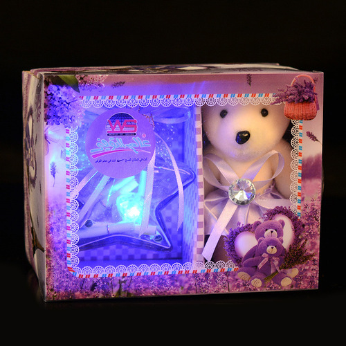 Bear wishing bottle set gift box glitter with note bow couple birthday gift glass star bottle