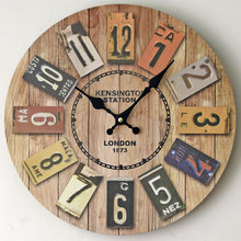 新款密度板歐式復古掛鐘 LONDON1873 彩色數字墻面裝飾鐘 0002B1