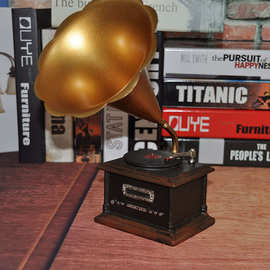 厂家直销复古家居树脂摆件办公桌咖啡店奶茶店留声机电话机放映机